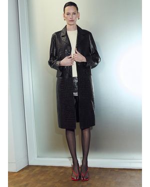 Mango 100% Crocodile-Effect Leather Coat - Grey