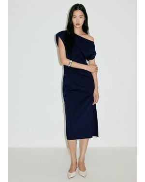 Mango Asymmetrical Pleated Dress - Blue