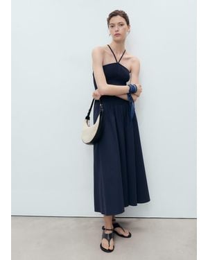 Mango Combined Halter-Neck Dress - Blue