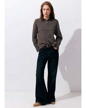 Mango Contrasting Stripes Cotton Polo Shirt - Black
