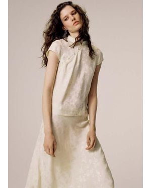 Mango Top Jacquard Collo Alla Coreana Grezzo - Neutro