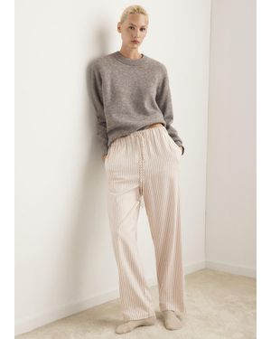 Mango Woven Striped Flannel Trousers - Natural