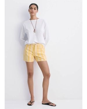 Mango Striped Straight-Fit Shorts - White