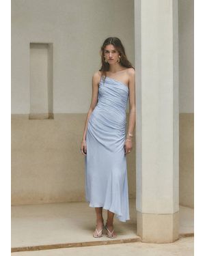 Mango Asymmetrical Pleated Dress - White