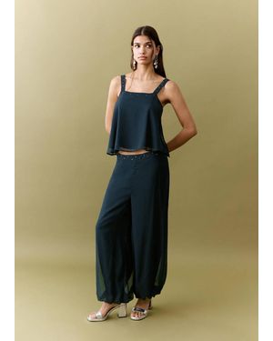 MANGO TEEN Beaded Detail Top - Green