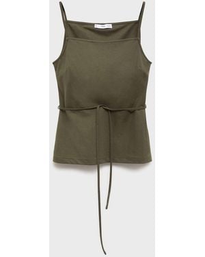 Mango Cotton Top With Drawstring - Green