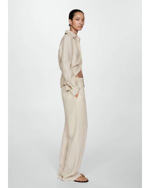 Mango Cotton Wide Leg Pants Ecru - White