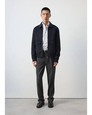 Mango Wool-Blend Jacket With Pockets - Blue