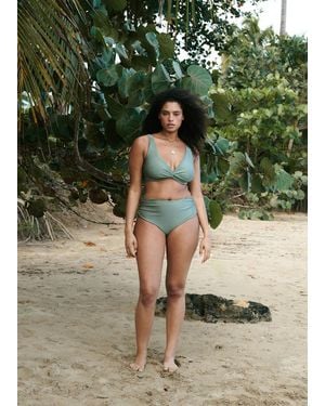 Mango Classic High-Waisted Ruched Bikini Knicker - Green