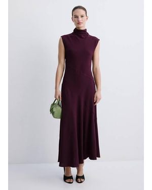 Mango Long Dress With Draped Neck - Multicolour