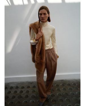 Mango 100% Wool Trousers With Elastic Waist - Brown