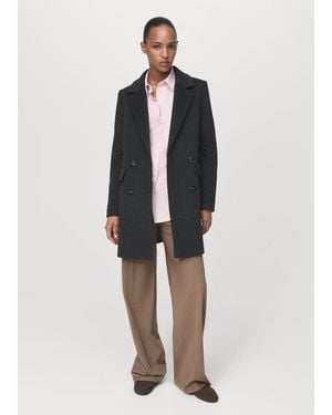 Mango Double-Breasted Wool Coat - Blue