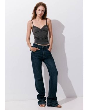 Mango Spitzentop Mit V-Ausschnitt - Blau