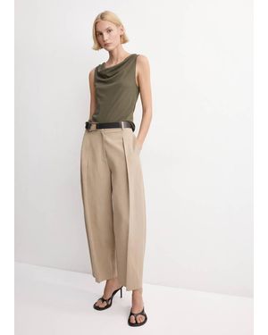 Mango Fitted Top With Draped Neckline - Natural