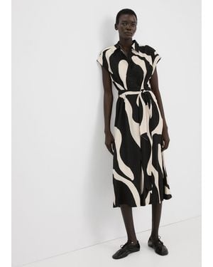 Mango Long Printed Shirt Dress - White