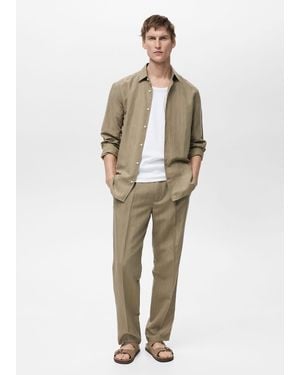 Mango Pinstripe Linen Pants - White