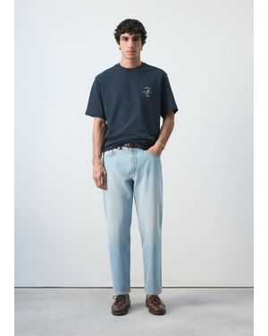 Mango Heavyweight Graphic Embroidered T-Shirt - Blue