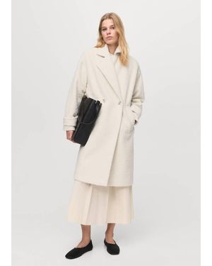 Mango Lapels Bouclé Coat - Natural