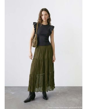 MANGO TEEN Ruffle Knit Top - Green