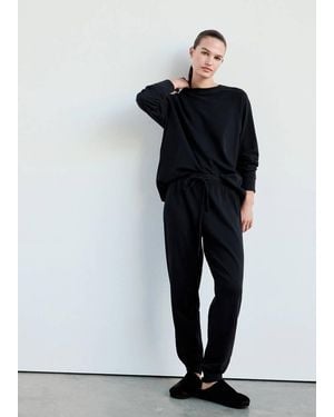 Mango Cotton Pajama Pants With An Elasticated Waistband - Black