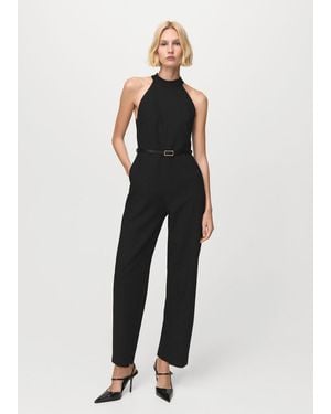 Mango Halter-Neck Jumpsuit With Belt - Black