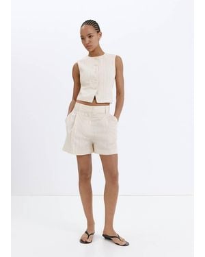 Mango Pinstripe Pleated Bermuda Shorts - White