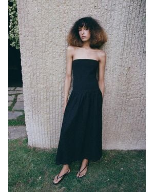 Mango Strapless Dress With Broderie Anglaise Embroidery - Black