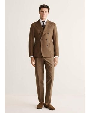 Mango Double-Breasted Lyocell And Cotton Suit Jacket - Natural