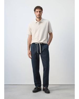 Mango Slim Fit Cropped Linen-Cotton Trousers - White