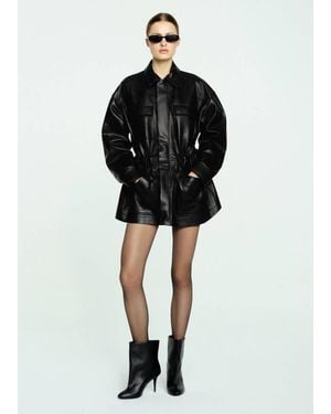 Mango Leather Parka With Cinched Waist - Black
