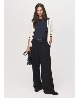 Mango Cardigan With Contrasting Stripes - Blue