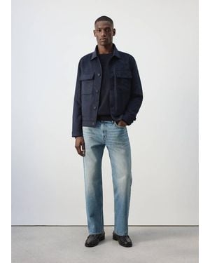 Mango Suede-Effect Jacket With Pockets - Blue
