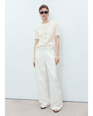 Mango Short-Sleeved Knitted Cardigan - White