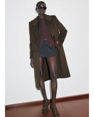 Mango Cappotto Lana Doppia Abbottonatura Kaki - Verde