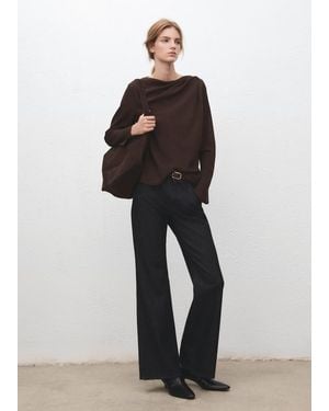 Mango Draped Boat-Neck Blouse - Black