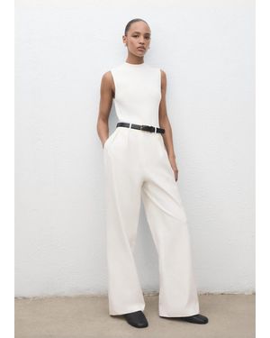 Mango Combined-Fabric Jumpsuit With Belt - White