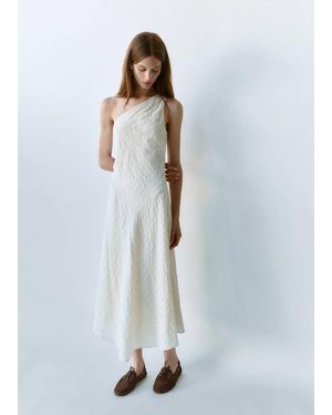 Mango Asymmetric Textured Checkered Dress Ecru - White