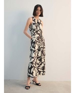Mango Printed Cropped Jumpsuit With Belt - White