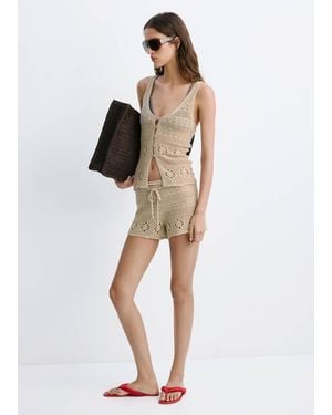 Mango Crochet Shorts With Belt - Multicolour