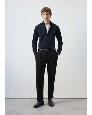 Mango Slim Fit Microcord Shirt - Blue