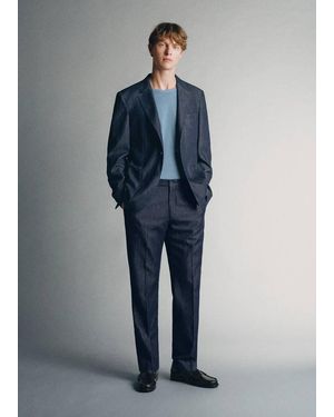 Mango Italian Cotton Denim Blazer - Blue