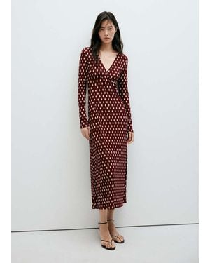 Mango V-Neck Polka Dot Dress - Red