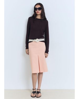 Mango Jupe Midi En Coton Avec Détails Plissés Rose Pastel - Noir