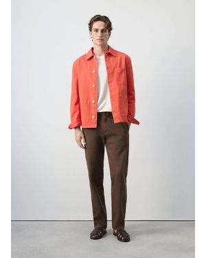 Mango Regular Fit Cotton-Linen Overshirt - Red