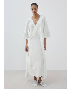 Mango Robe De Chambre Satinée Avec Broderies Et Lien À Nouer Bleu - Blanc