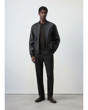 Mango Bomberjacke Mit Leder-Effekt - Schwarz