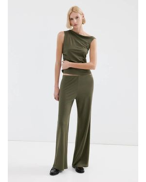 Mango Straight-Fit Trousers With Elastic Waist - Green