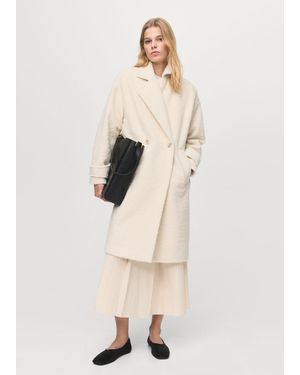 Mango Lapels Bouclé Coat - Natural