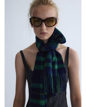 Mango Fringed Edge Wool-Blend Scarf - Blue