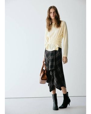 Mango Jupe Asymétrique Carreaux Gris Chiné Foncé
